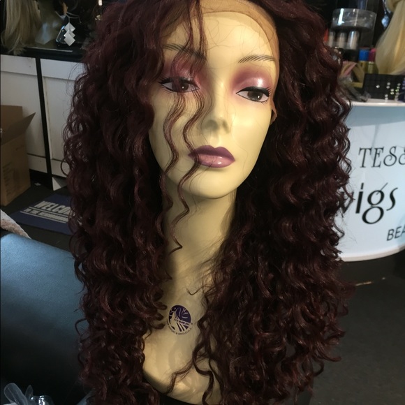 Red Wine Wig Long Curly Lacefront Wig - Picture 2 of 8